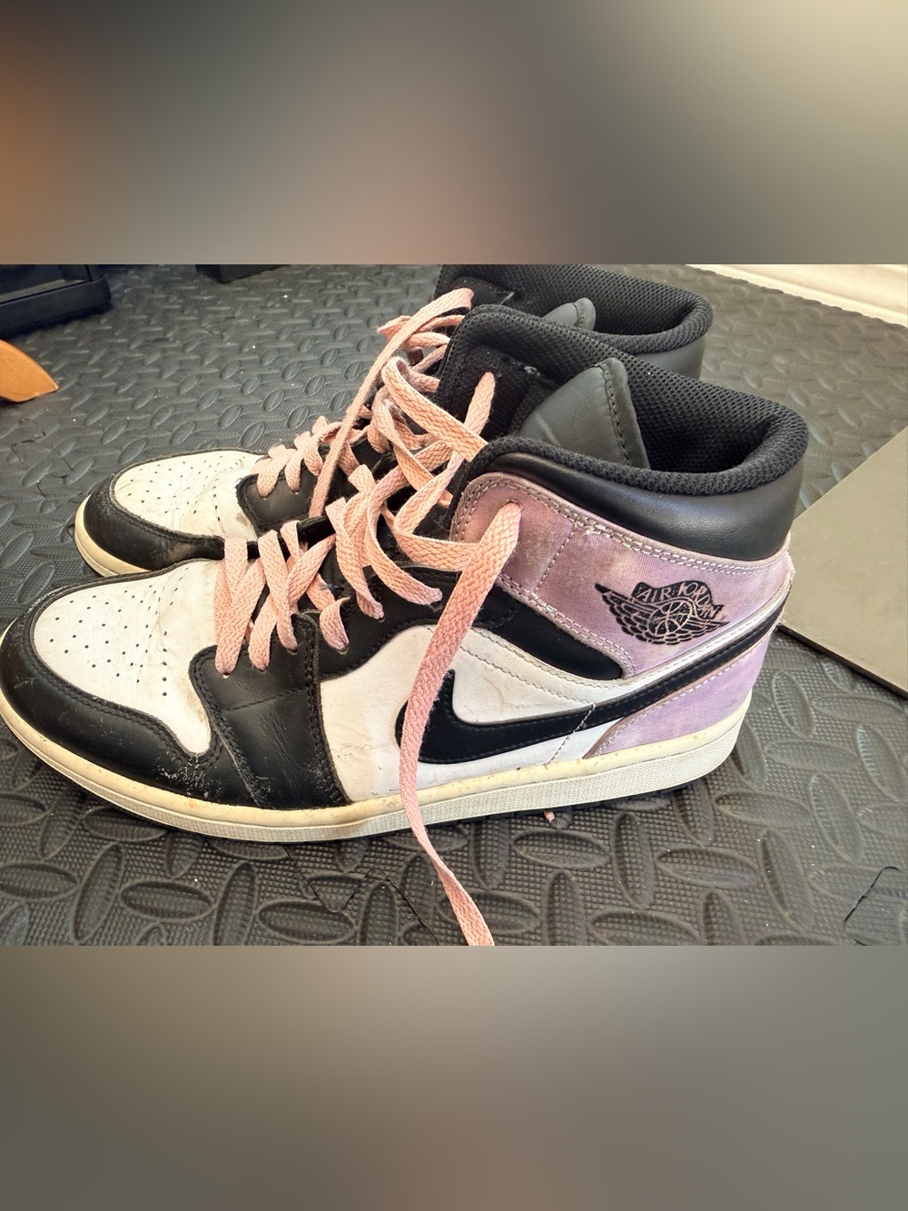 Nike Jordan 1 High-Top Sneakers in Pink, Black & White